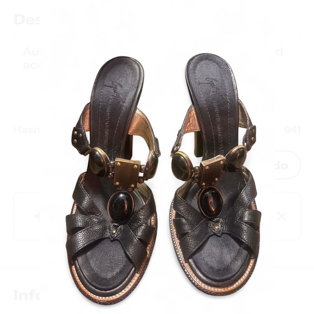 Elegant Giuseppe Zanotti Black Leather Sandals with Gold Accents